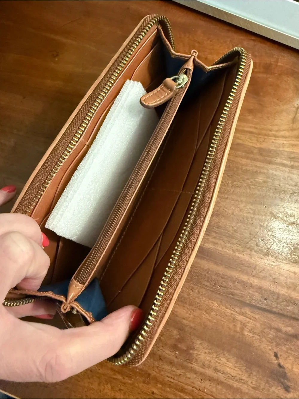 Cole Haan British Tan Hand Woven Genevieve Leather Zip Continental Wallet